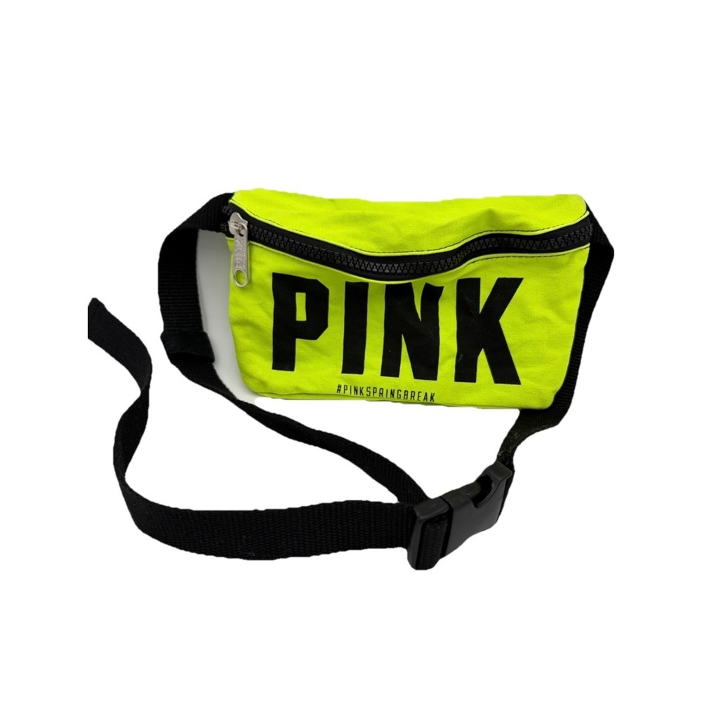 Victoria's Secret PINK Neon Yellow Canvas Fanny Pack Spring Break Waist Belt Bag